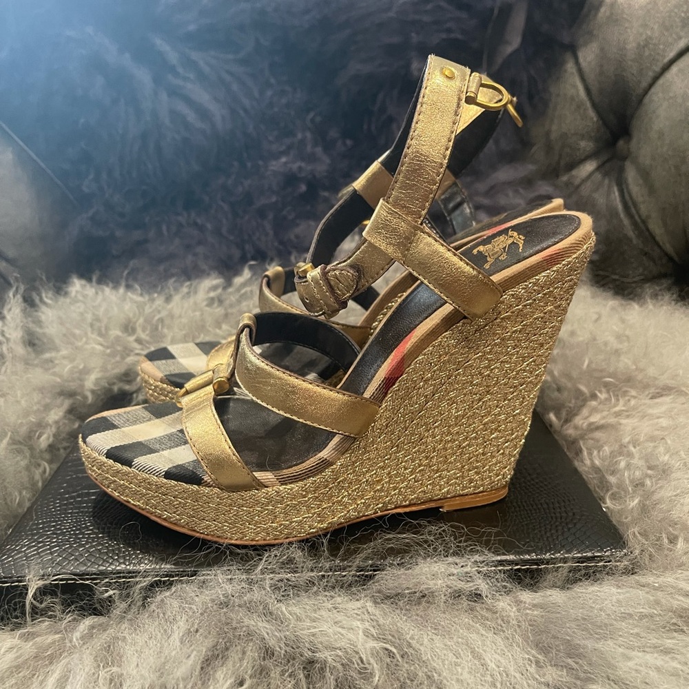 Gold Burberry Wedge Heel